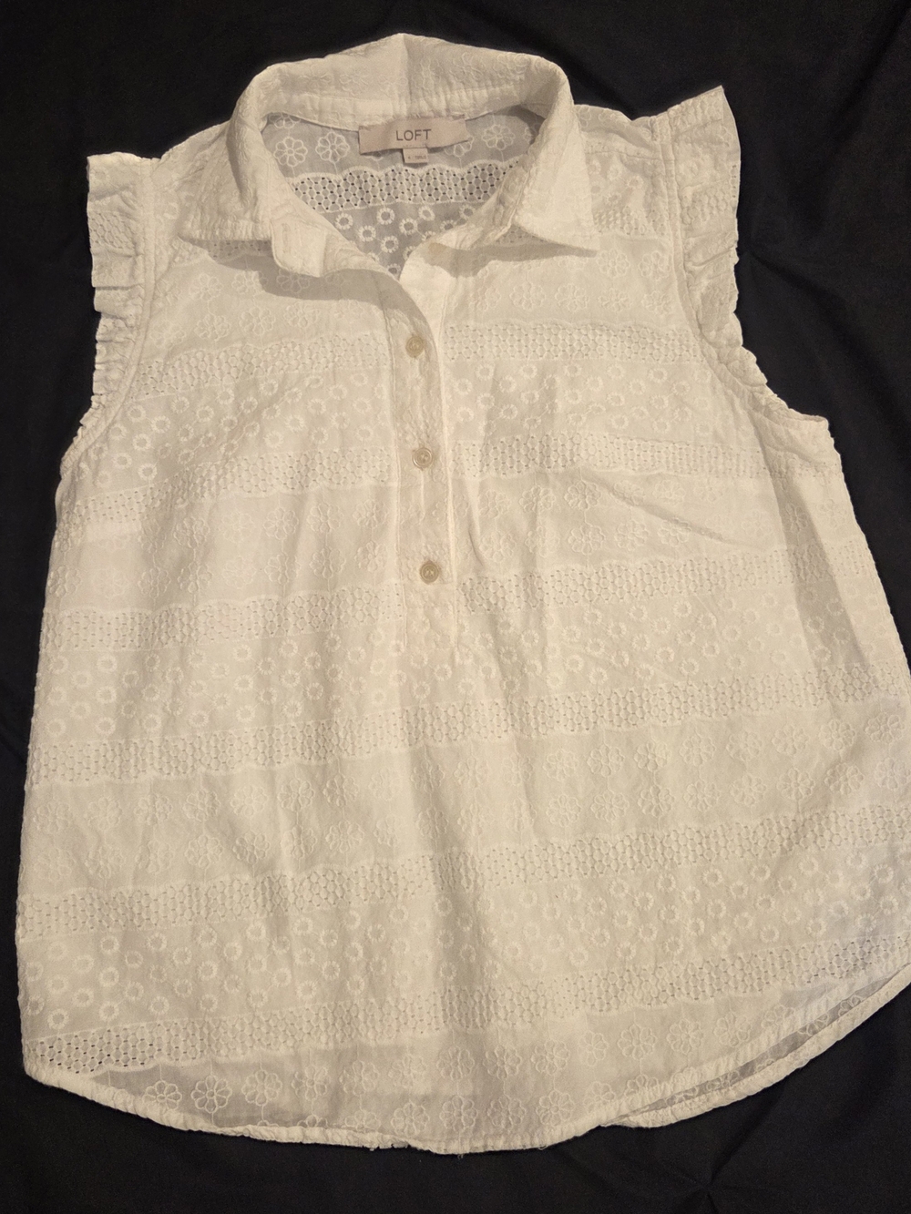 LOFT Women's White Eyelet Sleeveless Shirt